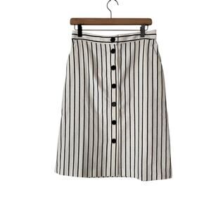 Talbots Midi A Line White Blue Stiped Nautical Button Front Skirt Size 6 Petite